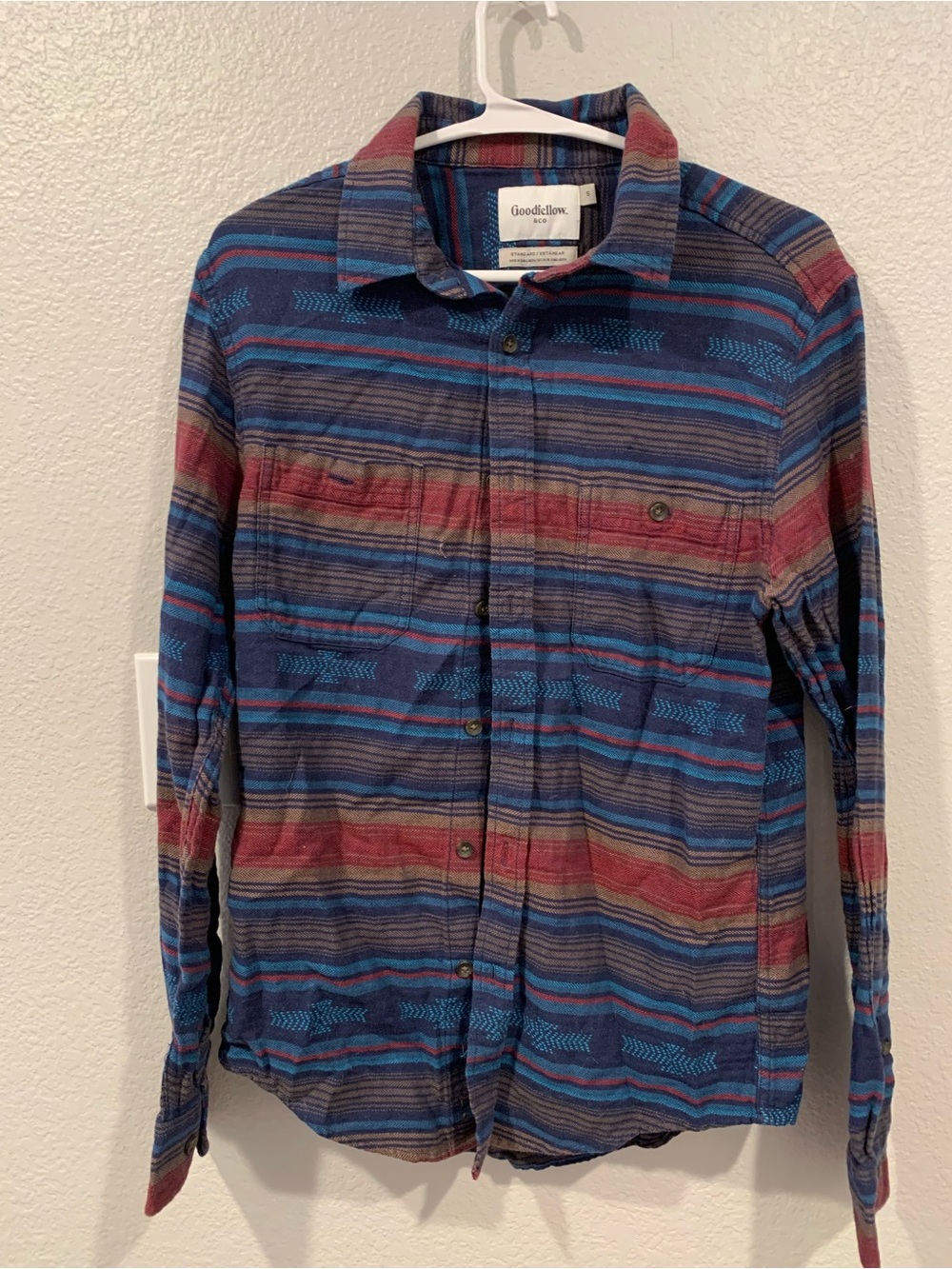 Women’s Striped Button-Up Shirt in Navy, Teal & Red